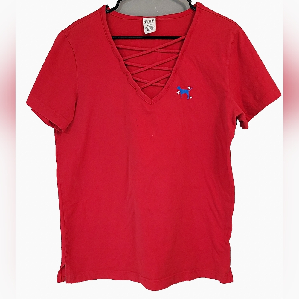 PINK Victoria's Secret Red Crisscross V-Neck‎ Tee